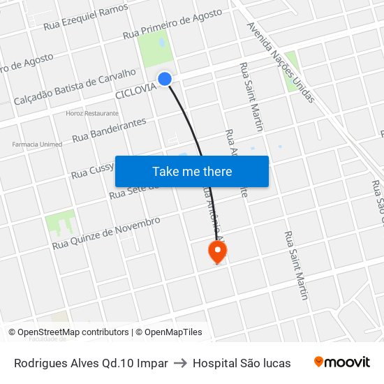 Rodrigues Alves Qd.10 Impar to Hospital São lucas map