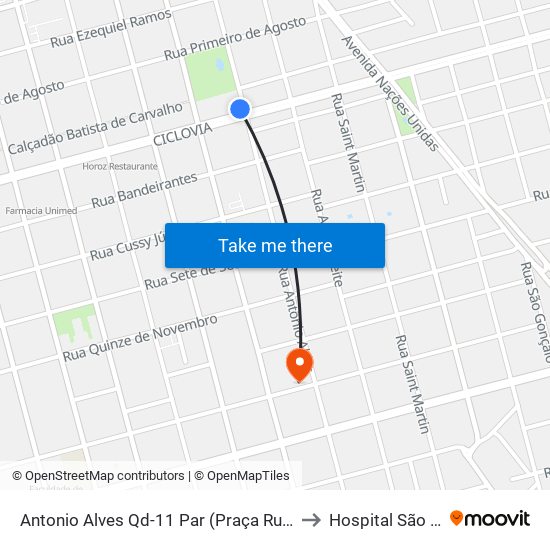 Antonio Alves Qd-11 Par (Praça Rui Barbosa) to Hospital São lucas map