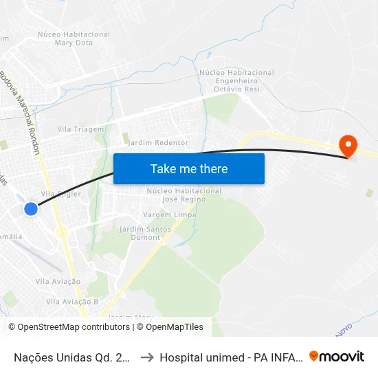 Nações Unidas Qd. 26 Par to Hospital unimed - PA INFANTIL map