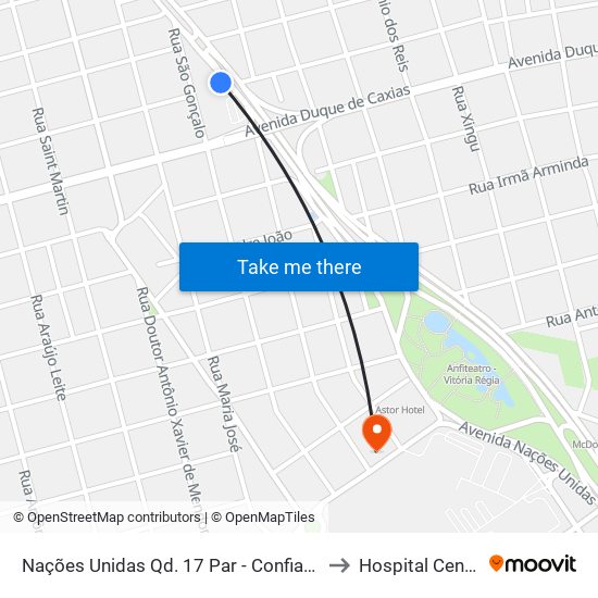 Nações Unidas Qd. 17 Par - Confiança Nações to Hospital Centrinho map