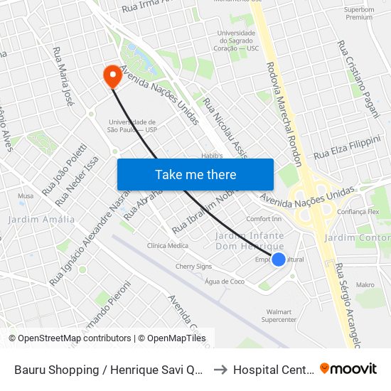 Bauru Shopping / Henrique Savi Qd 16 Impar to Hospital Centrinho map