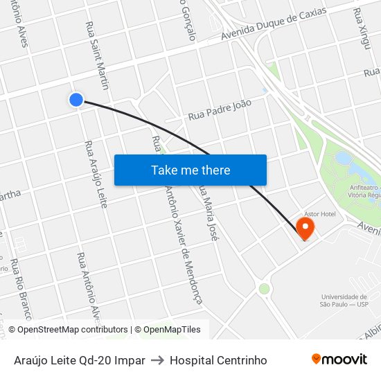 Araújo Leite Qd-20 Impar to Hospital Centrinho map