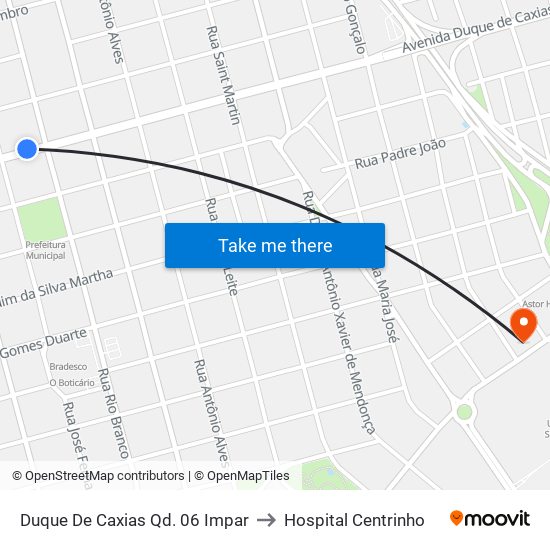 Duque De Caxias Qd. 06 Impar to Hospital Centrinho map
