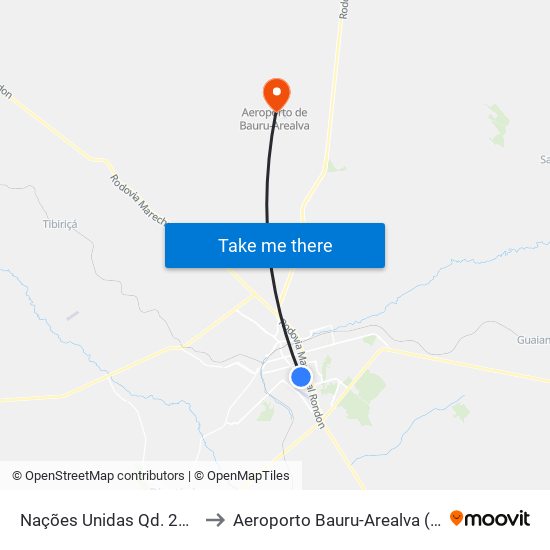 Nações Unidas Qd. 26 Par to Aeroporto Bauru-Arealva (JTC) map