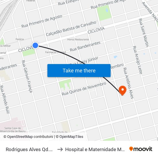 Rodrigues Alves Qd.5 Impar to Hospital e Maternidade Maria José map