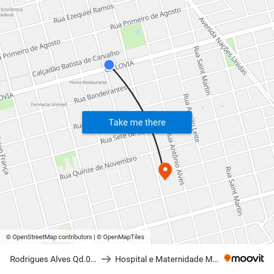 Rodrigues Alves Qd.09 Impar to Hospital e Maternidade Maria José map