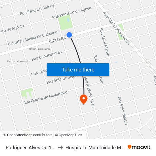 Rodrigues Alves Qd.10 Impar to Hospital e Maternidade Maria José map