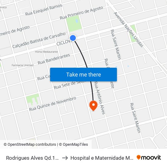 Rodrigues Alves Qd.10 Impar. to Hospital e Maternidade Maria José map