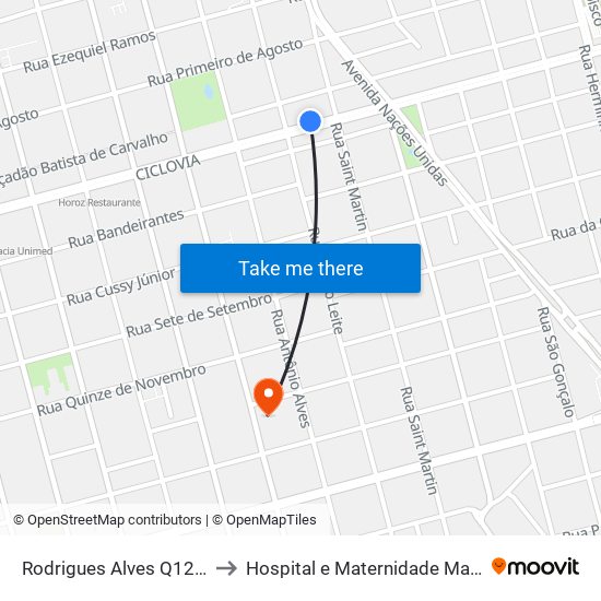 Rodrigues Alves Q12 Impar to Hospital e Maternidade Maria José map