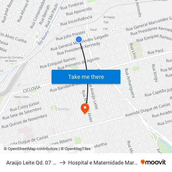 Araújo Leite Qd. 07 Impar to Hospital e Maternidade Maria José map