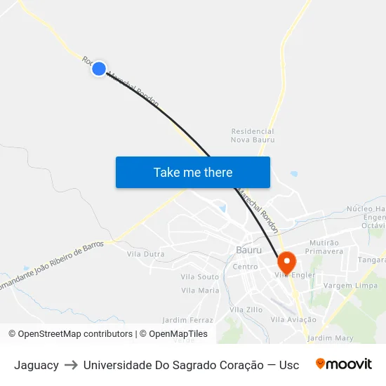 Jaguacy to Universidade Do Sagrado Coração — Usc map