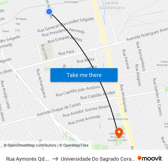 Rua Aymorés Qd. 05 Par to Universidade Do Sagrado Coração — Usc map