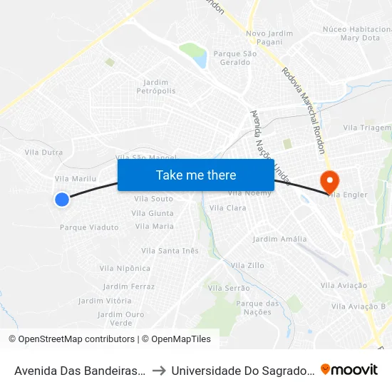 Avenida Das Bandeiras - Qd. 07 Impar to Universidade Do Sagrado Coração — Usc map