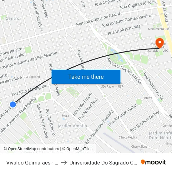 Vivaldo Guimarães - Qd. 08 Par to Universidade Do Sagrado Coração — Usc map