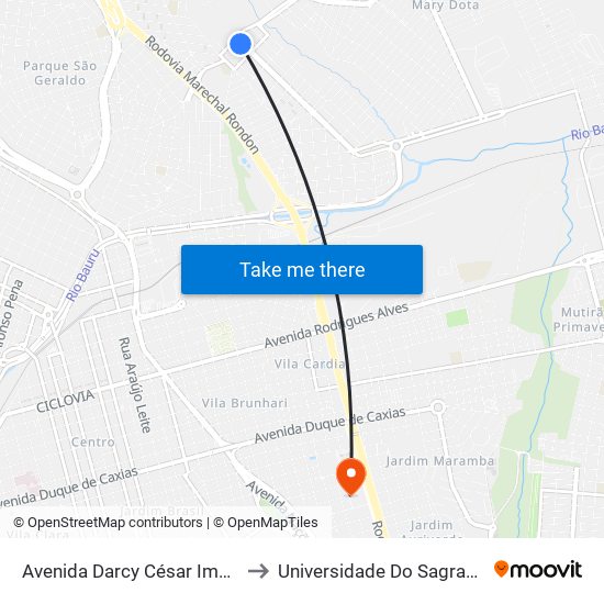 Avenida Darcy César Improta Qd. 11 Impar to Universidade Do Sagrado Coração — Usc map