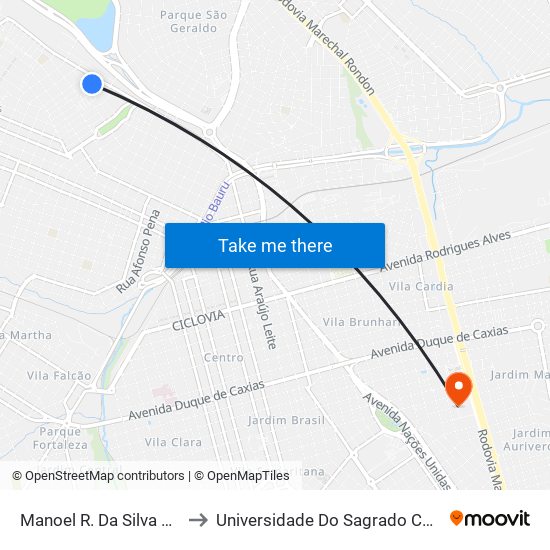 Manoel R. Da Silva Qd. 02 Par to Universidade Do Sagrado Coração — Usc map