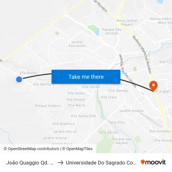 João Quaggio Qd. 06 Impar to Universidade Do Sagrado Coração — Usc map