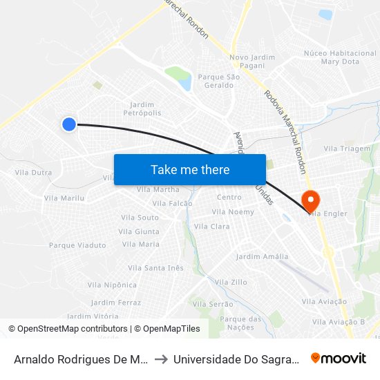 Arnaldo Rodrigues De Menezes Qd 16 Par to Universidade Do Sagrado Coração — Usc map