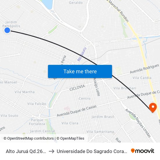 Alto Juruá Qd.26 Impar to Universidade Do Sagrado Coração — Usc map