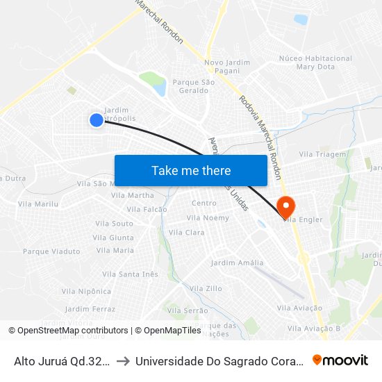 Alto Juruá Qd.32 Impar to Universidade Do Sagrado Coração — Usc map