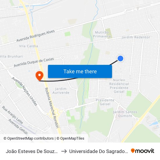 João Esteves De Souza Qd-05 Ímpar to Universidade Do Sagrado Coração — Usc map