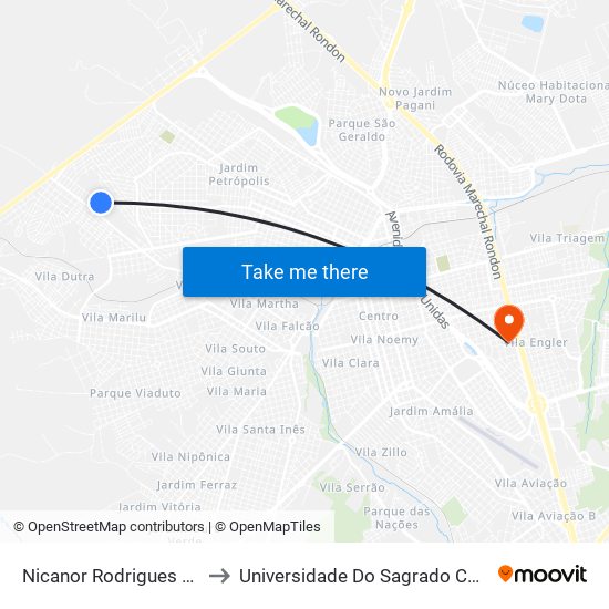 Nicanor Rodrigues Qd 03 Par to Universidade Do Sagrado Coração — Usc map