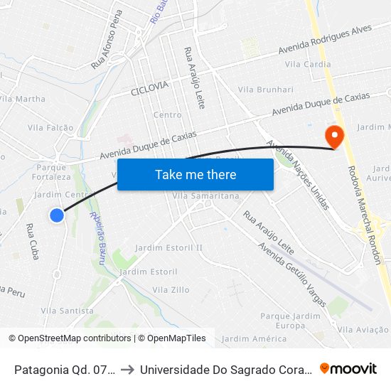 Patagonia Qd. 07 Impar to Universidade Do Sagrado Coração — Usc map