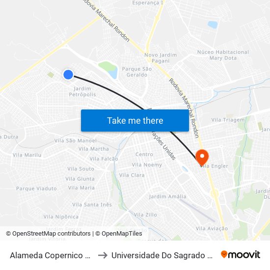 Alameda Copernico Qd.11 Impar to Universidade Do Sagrado Coração — Usc map