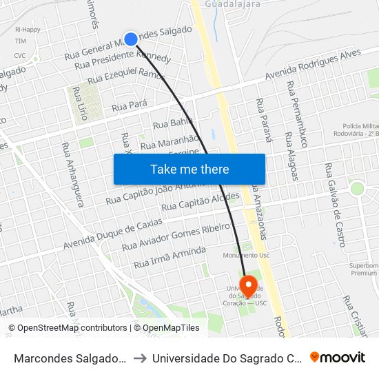 Marcondes Salgado Qd.17 Par to Universidade Do Sagrado Coração — Usc map