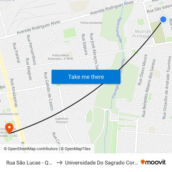 Rua São Lucas - Qd. 04 Par to Universidade Do Sagrado Coração — Usc map