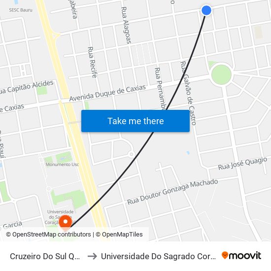 Cruzeiro Do Sul Qd-13 Par to Universidade Do Sagrado Coração — Usc map