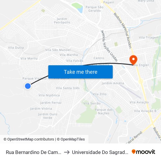 Rua Bernardino De Campos - Qd. 34 Par to Universidade Do Sagrado Coração — Usc map