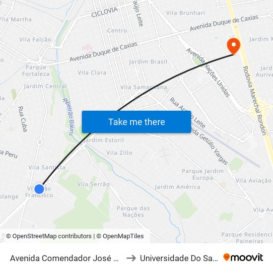 Avenida Comendador José Da Silva Martha - Qd. 25 Impar, to Universidade Do Sagrado Coração — Usc map