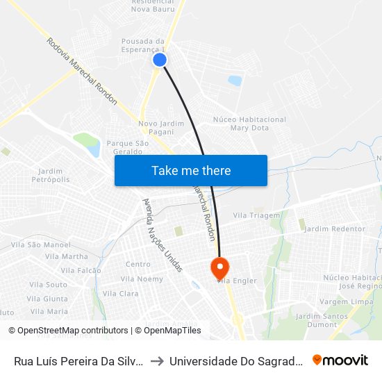 Rua Luís Pereira Da Silva - Qd. 03 Ímpar to Universidade Do Sagrado Coração — Usc map