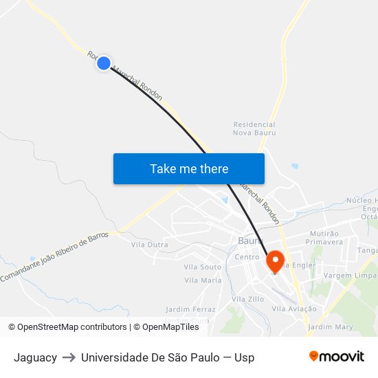 Jaguacy to Universidade De São Paulo — Usp map