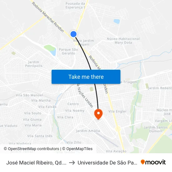 José Maciel Ribeiro, Qd. 02 Impar to Universidade De São Paulo — Usp map