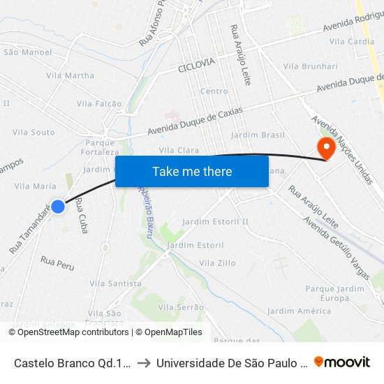 Castelo Branco Qd.10 Par to Universidade De São Paulo — Usp map