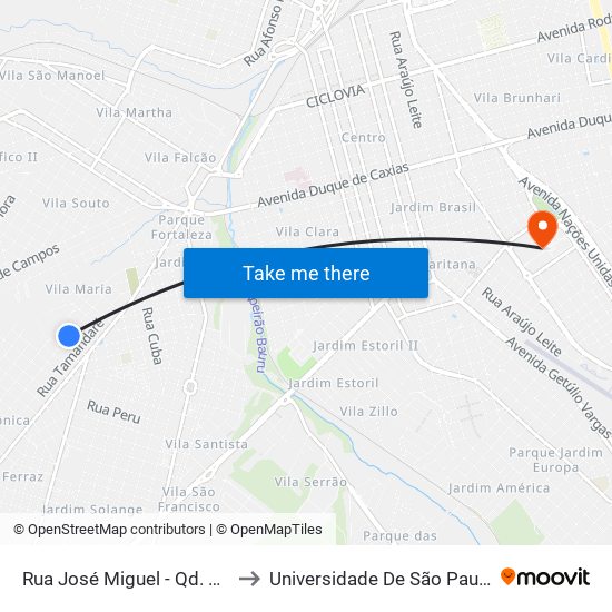 Rua José Miguel - Qd. 07 Impar to Universidade De São Paulo — Usp map