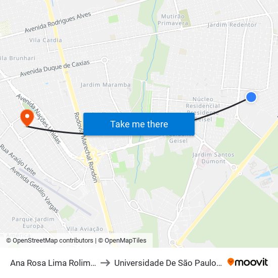 Ana Rosa Lima Rolim, 2-70 to Universidade De São Paulo — Usp map