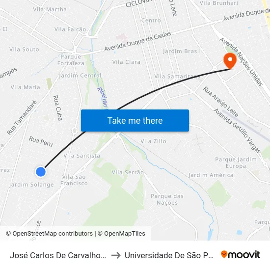 José Carlos De Carvalho Qd. 04 Par to Universidade De São Paulo — Usp map
