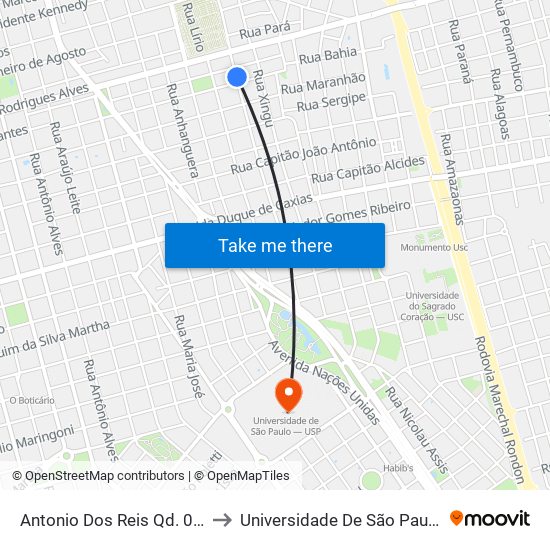 Antonio Dos Reis Qd. 02 Impar to Universidade De São Paulo — Usp map