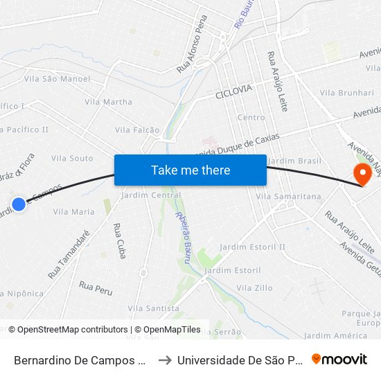 Bernardino De Campos Qd 20 Impar to Universidade De São Paulo — Usp map