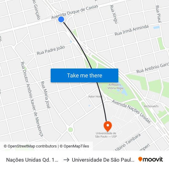 Nações Unidas Qd. 18 Impar to Universidade De São Paulo — Usp map