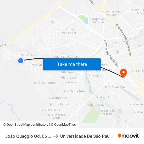 João Quaggio Qd. 06 Impar to Universidade De São Paulo — Usp map