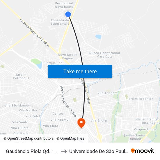 Gaudêncio Piola Qd. 11  Impar to Universidade De São Paulo — Usp map