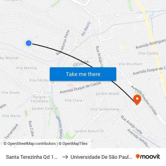 Santa Terezinha Qd 11 Impar to Universidade De São Paulo — Usp map
