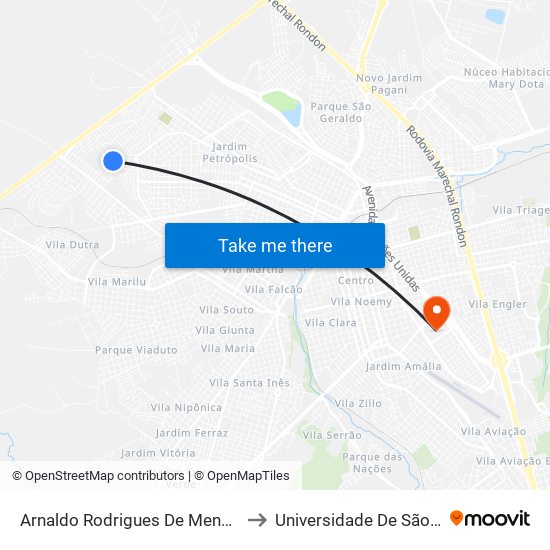 Arnaldo Rodrigues De Menezes Qd 17 Impar to Universidade De São Paulo — Usp map