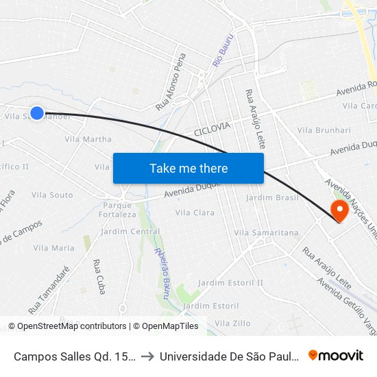 Campos Salles Qd. 15 Impar to Universidade De São Paulo — Usp map