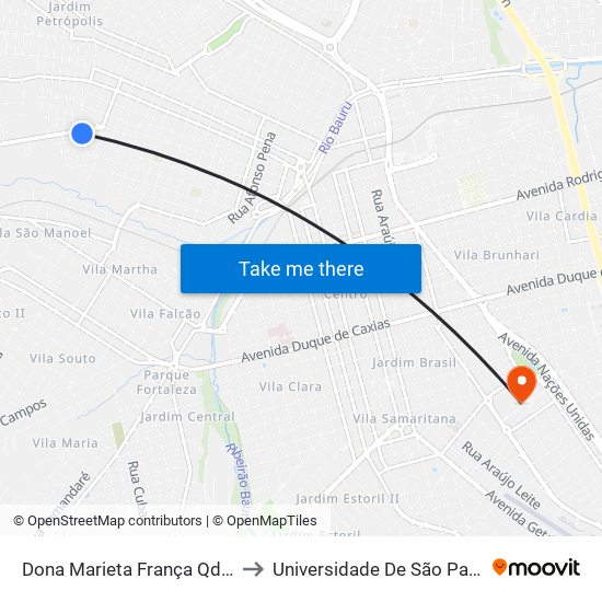 Dona Marieta França Qd.06 Impar to Universidade De São Paulo — Usp map