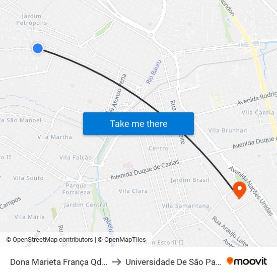 Dona Marieta França Qd.10 Impar to Universidade De São Paulo — Usp map